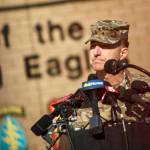 Brig. Gen. John Lubas address the press in regards to the Black Hawk helicopter crash, Thursday, March 30, 2023, outside of Fort Campbell in Christian County, Ky. There have been three U.S. military helicopter crashes and a rollover recorded so far this year, in Alabama, Kentucky, and Alaska. Two of the crashes involved Black Hawk helicopters; the third crash and the rollover involved Apache helicopters. (Liam Kennedy /The Tennessean)