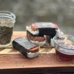 This photo shows Spam musubi with Southeast Alaskan furikake and highbush cranberry dipping sauce. (Vivian Faith Prescott / For the Capital City Weekly)