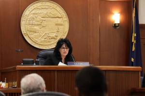 House Speaker Cathy Tilton, a Wasilla Republican, listens Monday morning to amendments to a bill she sponsored that seeks to bar the state and local governments in Alaska from mandating restrictions or closures to firearms and retailers in the event of a disaster. (Clarise Larson/ Juneau Empire)