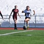 JDHS junior Ruby Rivas (9) dribbles the ball down field against Grace Christian High School on Friday in Anchorage for a 7-1 victory, non-conference game. (Courtesy Photo / Matt Dusenberry)
