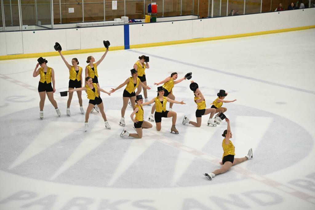 Team Forget Me Not performs in the one-singular Sensation program during the Ice Sports Industry 2023 West Coast Championship in Tacoma, Washington at the end of April. Kendra Hergett choreographed the One Singular Sensation program, which came in second place in the production number event. (Courtesy Photo / Marianne Oelund)