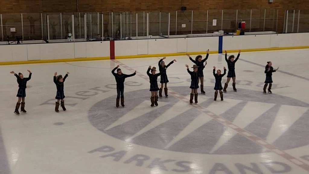 Juneau Skating Clubs Young Guns program performs during this years Ice Sports Industry West Coast Championship in Tacoma, Washington. Aliyah Overturf and Carly Phelps choreographed the Young Guns program, which came in second place in the themed production event. (Courtesy Photo / Aaron Mar)