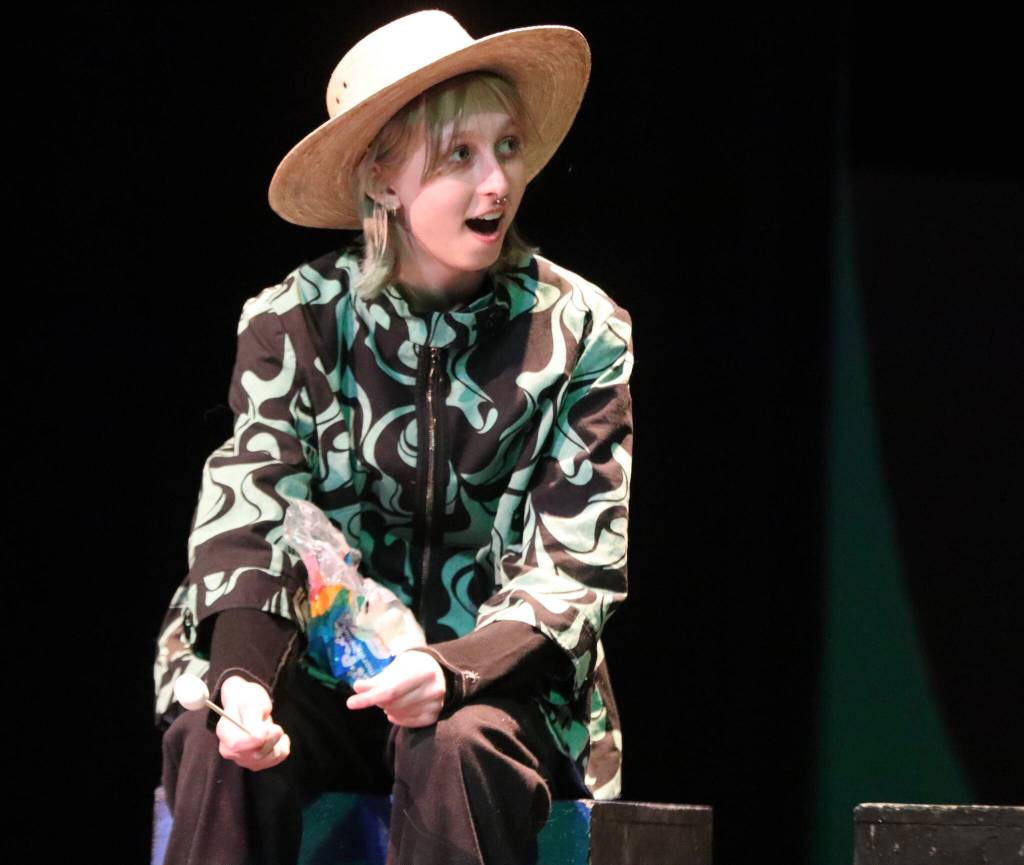 JDHS freshman Emilia Shelton-Walker plays both Marvel and the Wizard of Oz in the Juneau high schools collaborative production of The Wizard of Oz. (Jonson Kuhn / Juneau Empire)