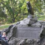 In October 2007, 1-year-old Anna Rozell admired a statue of Balto in Central Park of New York City. (Courtesy Photo / Ned Rozell)