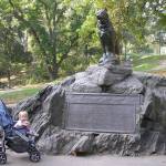 In October 2007, 1-year-old Anna Rozell admired a statue of Balto in Central Park of New York City. (Courtesy Photo / Ned Rozell)