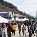 Hundreds walk the waterfront near Elizabeth Peratrovich Plaza Saturday afternoon during the 2023 Juneau Maritime Festival. (Clarise Larson / Juneau Empire)