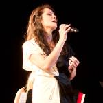 Julia Keefe sings a jazz standard made famous by Mildred Bailey, a Native American singer who rose to prominence in the 1920s, during the concert by her Indigenous Big Band on Friday night at Elizabeth Peratrovich Hall. She is also scheduled to perform with a quintet Saturday and Monday at Crystal Saloon. (Mark Sabbatini / Juneau Empire)