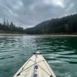 This photo shows the nose of a kayak in Glacier Bay. (Courtesy Photo / Carolyn Kelley)