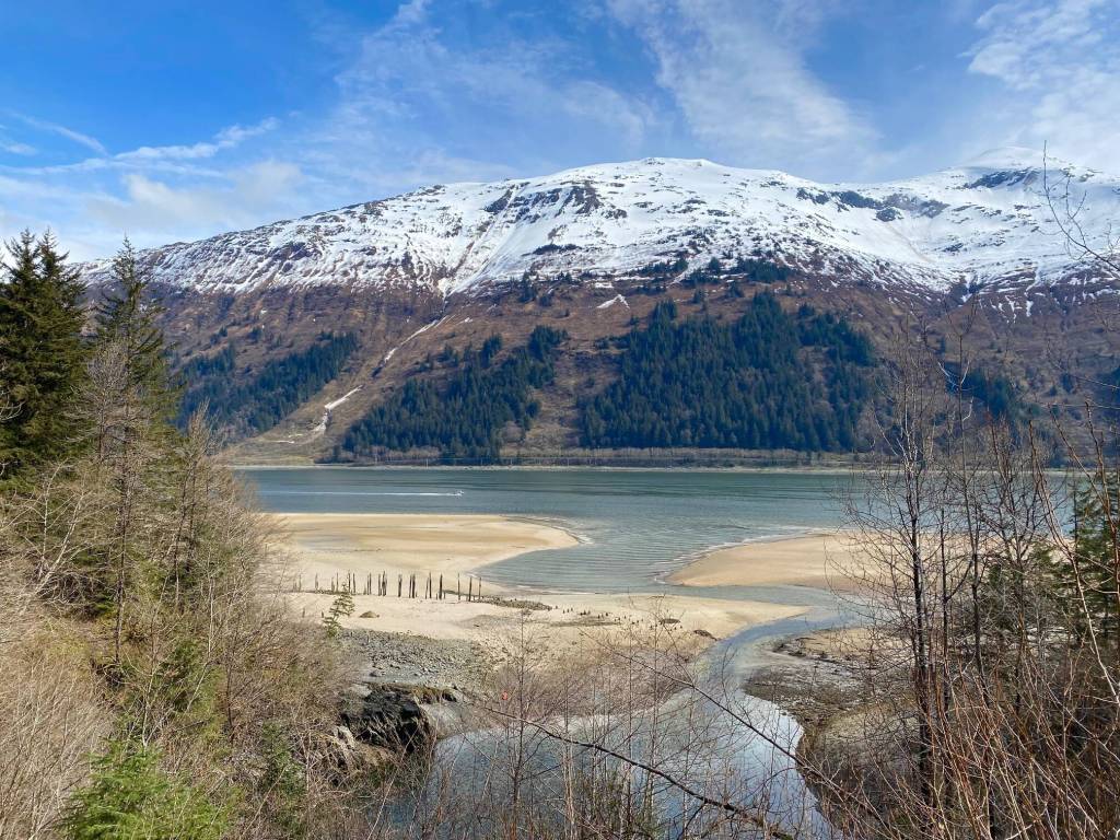 From the Treadwell Mine ruins area one sees where the natatorium sank, the channel flows and Mount Roberts. (Courtesy Photo / Denise Carroll)