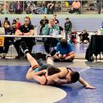 Landon Hill pins Jack Hughes (Mid-Valley Wolves) at the USA Wrestling Alaska State Championships at the Menard Center in Wasilla from May 3-7. (Courtesy Photo / Mel Hastings)