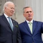 President Joe Biden talks with House Speaker Kevin McCarthy of Calif., on the House steps as they leave after attending an annual St. Patrick's Day luncheon gathering at the Capitol in Washington, Friday, March 17, 2023. Facing the risk of a government default as soon as June 1, President Joe Biden has invited the top four congressional leaders to a White House meeting for talks on Tuesday, May 9. (AP File Photo / Alex Brandon)