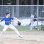 Thunder Mountains Liam Hart (10) pitches against Juneau-Douglas High School: Yadaa.at Kalé on Tuesday night. The Falcons rode timely hitting to a 9-6 victory. (Jonson Kuhn / Juneau Empire)