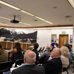 Residents and community leaders fill the Assembly chambers during the City and Borough of Juneau Assembly Finance Committee meeting Wednesday night. The Assembly made decisions on what community funding requests would receive funding and what would not. (Clarise Larson / Juneau Empire)