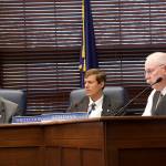 Mark Sabbatini / Juneau Empire
State Senate President Gary Stevens, R-Kodiak, Senate Rules Chair Bill Wielechowski, D-Anchorage, and Senate Finance Committee Co-chair Bert Stedman, R-Sitka, discuss late-session budget negotiations with the House during a press conference late Thursday afternoon.