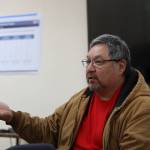 Peter Duncan, an Angoon city council member, former Greens Creek employee and resident of 55 years, gives testimony Friday afternoon during a meeting held in Angoon discussing the four alternatives for the Hecla Greens Creek Mine North Extension Project. Duncan was among several residents who expressed worry that an expansion could worsen any potential health hazards currently associated with the mine. (Clarise Larson / Juneau Empire)