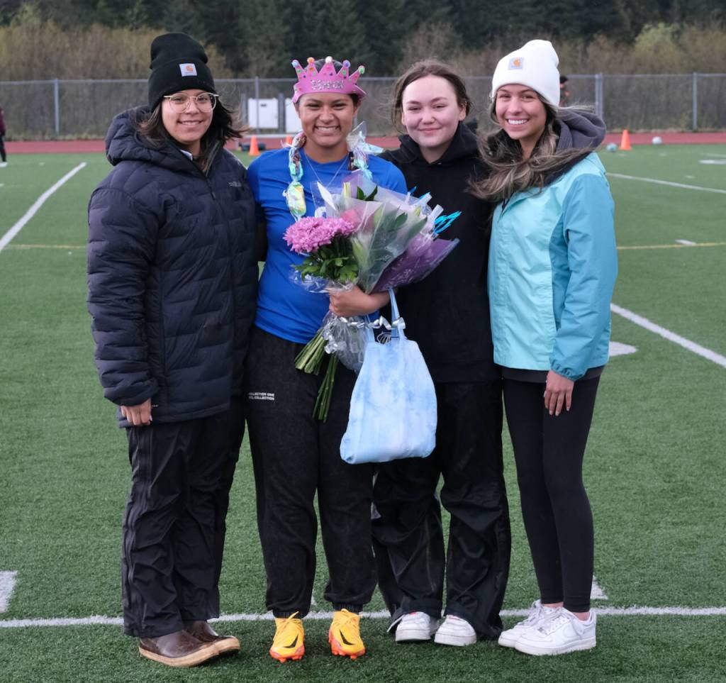 Mercedes Cordero during the Lady Falcons senior soccer ceremonies on Friday. (Klas Stolpe / Juneau Empire)