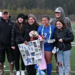 Kylie Morris during the Lady Falcons senior soccer ceremonies on Friday. (Klas Stolpe / Juneau Empire)