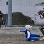 Thunder Mountain freshman Alayna Echiverri forced out at second base as Ketchikan sophomore Mylee Grey attempts to turn a double play during the Lady Falcons 14-11 loss to the Lady Kings on Friday at Dimond Park field. (Klas Stolpe / Juneau Empire)