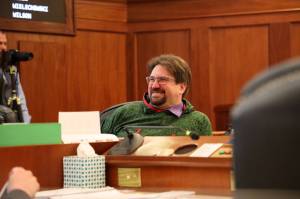 Sen. Robert Myers, a North Pole Republican, smiles while on the Senate floor in early May. On Saturday the Alaska House of Representatives unanimously passed a bill he sponsored that would require the states Department of Corrections to issue state IDs to anyone leaving the states custody who does not have one at the time of their release. (Clarise Larson / Juneau Empire File)