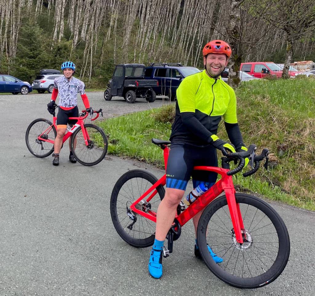 Daniel Wiersma, right, and Andrew Dyke, left, finished second and third at Saturdays Tee Harbor Road Race. (Courtesy Photo / Juneau Freewheelers)