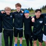 Thunder Mountain High School boys soccer seniors, from left, Tristan Laremore, Matthew Spratt, Ben Erickson, Stig Cunningham, Preston Lam and MJ Tupou will be honored before the Falcons home game against Juneau-Douglas High School: Yadaa.at Kalé at 7:15 p.m. Tuesday on Falcons Field. (Klas Stolpe / Juneau Empire)