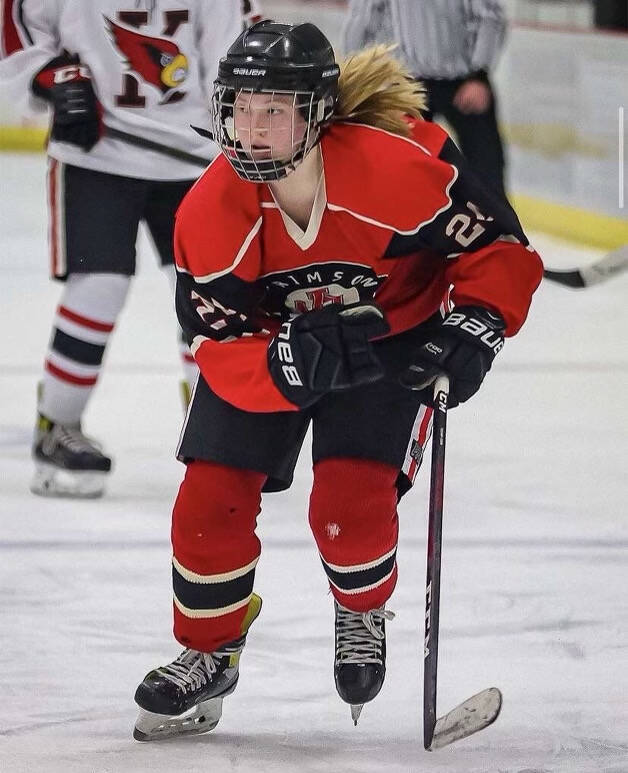 Juneau-Douglas High School: Yadaa.at Kalé senior Anna Dale, shown in action for JDHS, signed a letter of intent Monday to play hockey for Lebanon Valley College in Annville, Pennsylvania. (Klas Stolpe / Juneau Empire)
