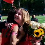 JDHS German exchange student Leni Schilling gets a hug from junior Cadence Plummer during the Crimson Bears girls soccer senior recognition at the Adair-Kennedy pitch Tuesday. (Klas Stolpe / Juneau Empire)
JDHS German exchange student Leni Schilling gets a hug from junior Cadence Plummer during the Crimson Bears girls soccer senior recognition at the Adair-Kennedy pitch Tuesday. (Klas Stolpe / Juneau Empire)