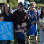 Thunder Mountain senior Matthew Spratt with family and friends during the Falcons boys soccer senior recognition Tuesday at Falcons Field. (Klas Stolpe / Juneau Empire)