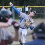 Thunder Mountain High School pitcher Anthony Anderson delivers against Juneau-Douglas High School: Yadaa.at Kalé during the Falcons loss to the Crimson Bears on Tuesday at Adair-Kennedy Field. The teams meet again tonight at 6:30 p.m. (Klas Stolpe / Juneau Empire)