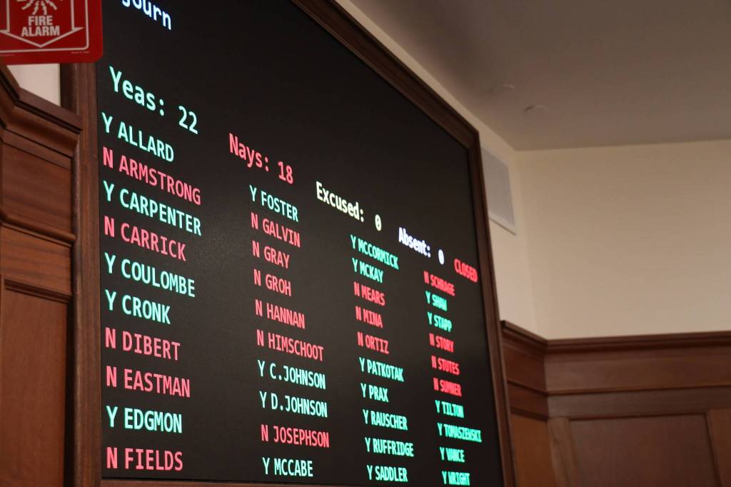 The House votes 22-18 to adjourn for the session Wednesday night, with all but one member of the Republican-led majority voting in favor. (Clarise Larson / Juneau Empire)