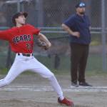 JDHS Joseph Aline pitches in last conference game against TMHS on Wednesday. Aline pitched for four of the five innings with three strikeouts, four hits and two runs. (Jonson Kuhn / Juneau Empire)