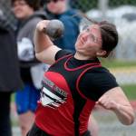 Gustavus junior Madeline Wagner wins the DII shot put during the Region V Track & Field Championships, Friday, at Thunder Mountain. The championships resume Saturday. (Klas Stolpe / Juneau Empire)