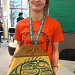 Laci Lowery from Craig holds her prize winning formline box for which she received the Kirk Garbisch Award for Creative Excellence at this years Alaska Student Activities Associations Region V Art Fest in Yakutat. She took the same award last year in Klawock for a woodcarved formline beaver bowl. (Courtesy Photo / Heather Ridgway)
