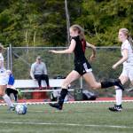 In this file photo from last week Juneau Douglass Peyton Wheeler (5) runs downfield with the ball during Juneau-Douglas and Kayhis 1-1 tie at Fawn Mountain. JDHS fell to Kenai in the state semifinals 2-0 on Friday. (Courtesy Photo / Christopher Mullen, Ketchikan Daily News)