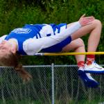 Thunder Mountain senior Mallory Welling wins the girls DI high jump during the Region V Track & Field Championships, Friday, May 19, at Thunder Mountain. Welling tied for second place in the DI girls high jump on Friday with South Anchorage freshman Rachael White, both cleared 4-10.00, behind Soldotna senior Katelyn Morrison at 5-00. (Klas Stolpe / Juneau Empire)