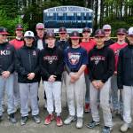 The Juneau-Douglas High School: Yadaa.at Kalé Crimson Bears are the Southeast second seed for the state baseball tournament starting Thursday in Sitka. Front row left to right: Lamar Blatnick, Brandon Casperson, Jacob Katasse, Finn Kesey, Nate Fick, Tyler Frisby, Riley Fick and Eli Crupi. Back row left to right: Marcus Underwood, Landon Simonson, Kaleb Campbell, Luke Dean, Joe Aline, Reed Meier and Bodhi Nelson. (Klas Stolpe / Juneau Empire)