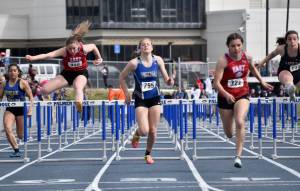 Thunder Mountain High School recent graduate Mallory Welling, shown at last weekends ASAA state track and field meet, will compete at the Brian Young Invitational, Friday and Saturday, in Kodiak. (Jeff Helminiak / Peninsula Clarion)
