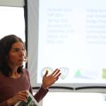 Michele Elfers, deputy director of CBJ Parks and Recreation, speaks to about 15 residents who attended a public meeting discussing the final version of the Montana Creek master plan at the Trail Mix Inc. shop Wednesday evening. (Clarise Larson / Juneau Empire)