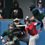 JDHS senior Finn Kesey attempts a bunt during the Crimson Bears 9-1 loss to the Colony Knights on Thursday in the opening round of the ASAA Division I State Baseball Championships at Sitkas Moller Field. (Klas Stolpe / Juneau Empire)
