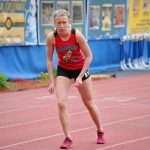 JDHS junior Etta Eller, running for team North/Southeast, prepares to start the 800-meter race at the Brian Young Invitational on Saturday in Kodiak. (Photo courtesy Brandi Adams)