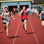 Floyd Dryden Middle School seventh grader Bella Connally, running for team North/Southeast, competes in the 100-meter dash at the Brian Young Invitational Saturday in Kodiak. (Photo Courtesy Brandi Adams)