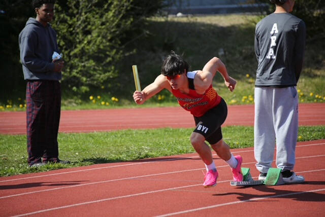 JDHS junior Etta Eller, running for team North/Southeast, prepares to start the 800-meter race at the Brian Young Invitational on Saturday in Kodiak. (Photo courtesy Brandi Adams)