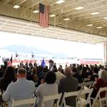 More than 100 guests including Coast Guard officials, family members and the Alaskas Congressional Delegation attend the U.S. Coast Guard District 17 change-of-command ceremony at the Alaska Army National Guard Aviation Operating Facility in Juneau Friday morning. (Clarise Larson / Juneau Empire)
