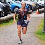 Cecile Elliot nears the finish line of the Juneau Ridge Race at Cope Park on Sunday. (Mark Sabbatini / Juneau Empire)