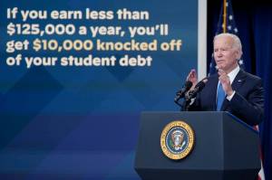 President Joe Biden speaks about the student debt relief portal beta test in the South Court Auditorium on the White House complex in Washington, Oct. 17, 2022. A sharply divided Supreme Court has ruled that the Biden administration overstepped its authority in trying to cancel or reduce student loans for millions of Americans. Conservative justices were in the majority in Fridays 6-3 decision that effectively killed the $400 billion plan that President Joe Biden announced last year. (AP Photo/Susan Walsh, File)