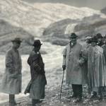 Alaska State Library Historical Collection P418-3
President Warren G. Harding (with walking stick) stands beside his wife (in cape) before Mendenhall Glacier on July 10, 1923. To Mrs. Hardings side is Alaska Territorial Gov. Scott Bone (with mustache) and his niece Marguerite Bone.