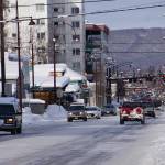 Afternoon traffic is seen in downtown Fairbanks on March 1. Significant air-quality improvements have been achieved since 2010, according to data from the Environmental Protection Agency. (Photo by Yereth Rosen/Alaska Beacon)