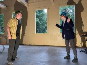 Tom Robenolt portrays Sir Toby Belch and Natalia Spengler plays Viola in the Alaska Theater Festivals production of Twelfth Night, which debuts at 7 p.m. Wednesday at the Treadwell Mine Office Building. (Courtesy of Flordelino Lagundino).