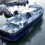The Hubbard ferry departs the Auke Bay Ferry Terminal for its inaugural voyage through northern Lynn Canal on May 23. (Courtesy of the Alaska Department of Transportation and Public Facilities)
