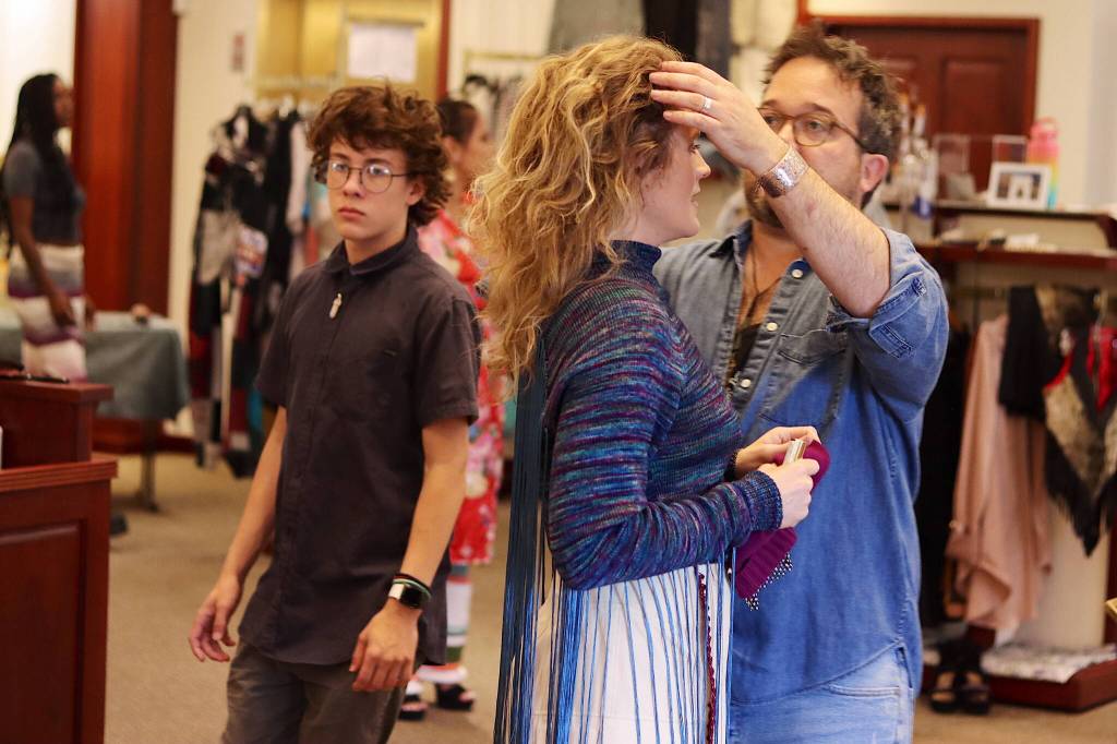 Models and designers prepare for Alaska Fashion Weeks outdoor runway show in downtown Juneau on Saturday. (Mark Sabbatini / Juneau Empire)
